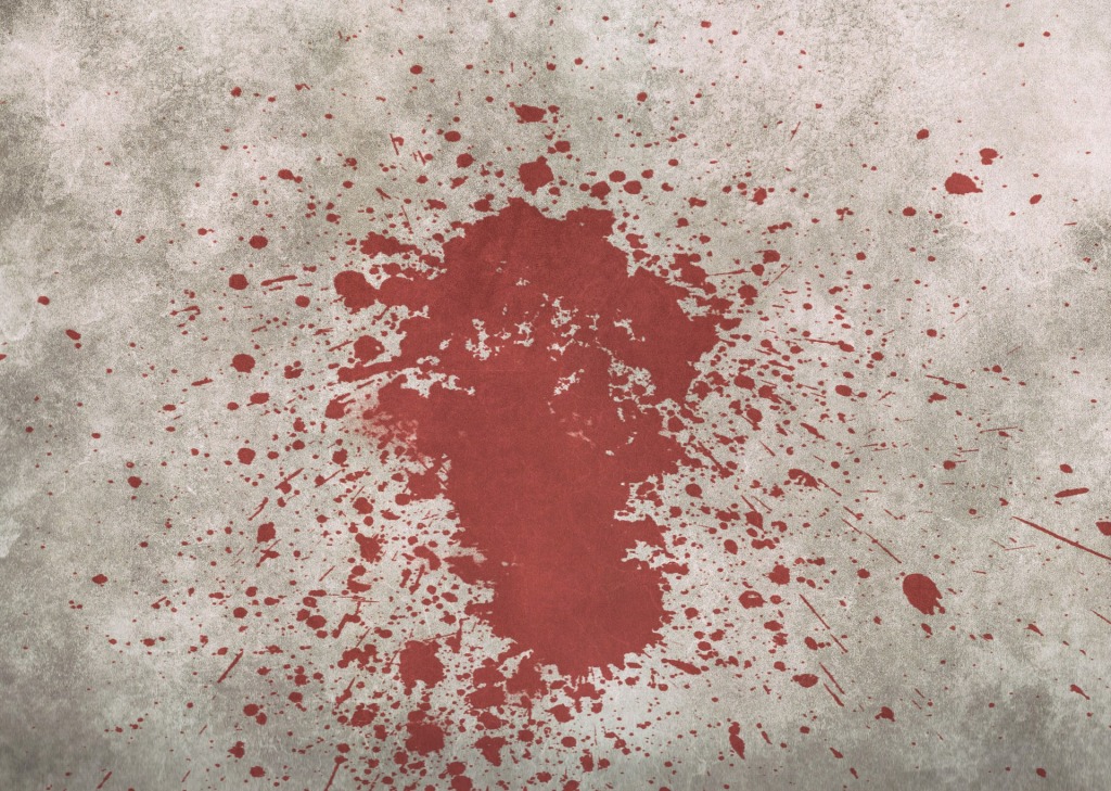 Mancha de sangre en el suelo. Por su aspecto, parece una huella, pero no se puede distinguir de qué o quién.